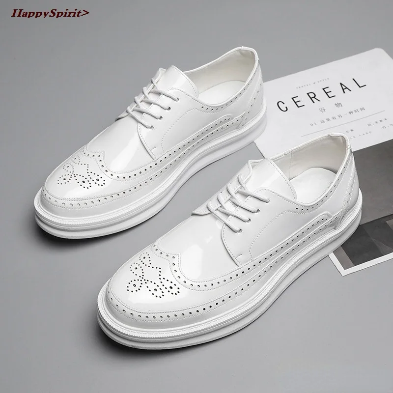 

New British Retro White Thick Bottom Brogue Heighten Oxford Formal Shoes For Men Wedding Prom Homecoming Sapato Social Masculino