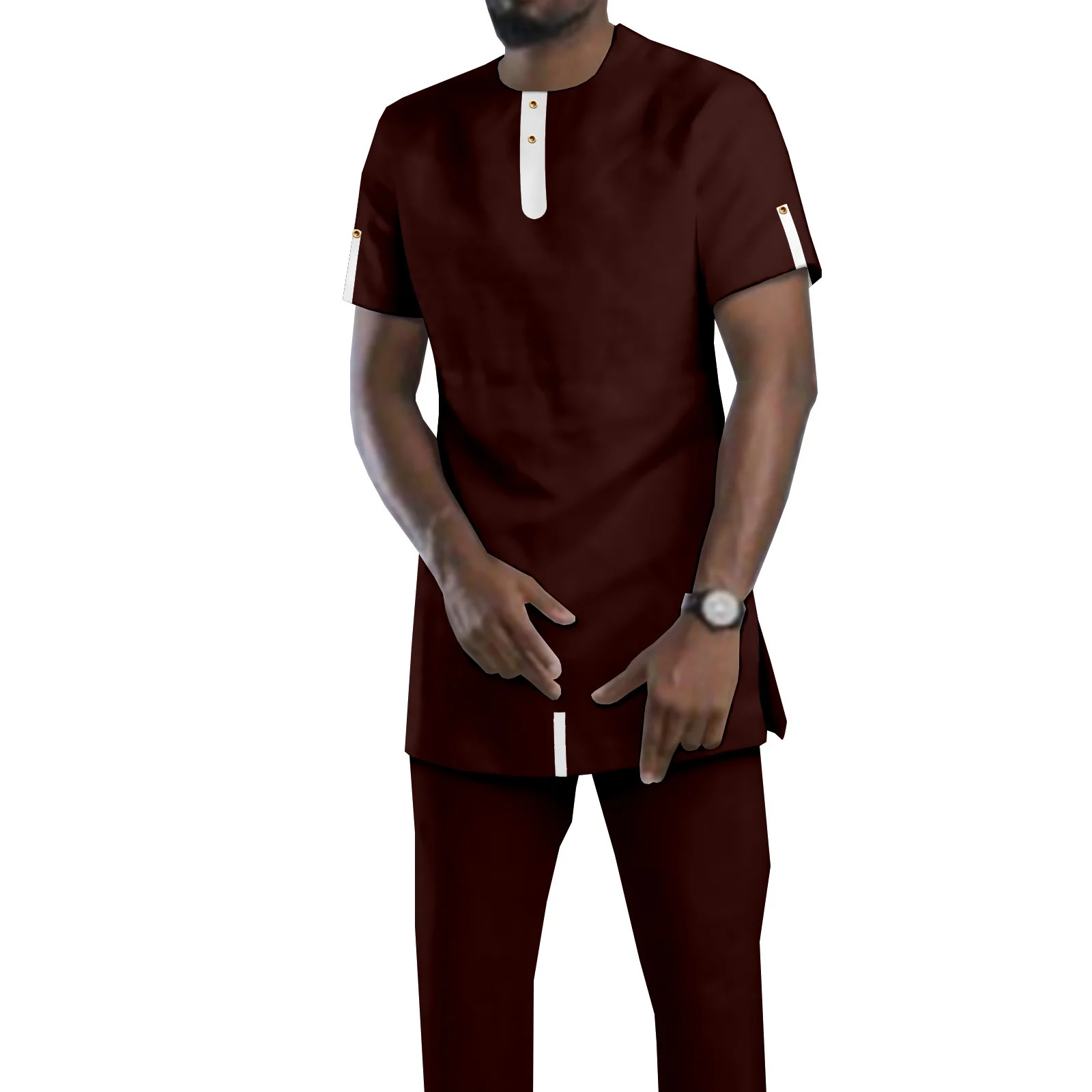 

Комплект Африканской традиционной одежды Bazin, на заказ, рубашка с коротким рукавом и брюки, комплект из 2 предметов, Дашики, наряды, блузка