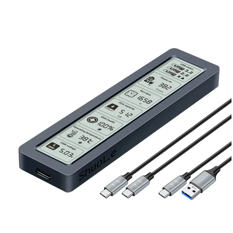 Фото Корпус для SSD-накопителя Shuole M.2 NVMe с USB 3.2 Gen2 Type-C 10 Гбит/с, PCIe, с дисплеем, без инструментов для установки №1