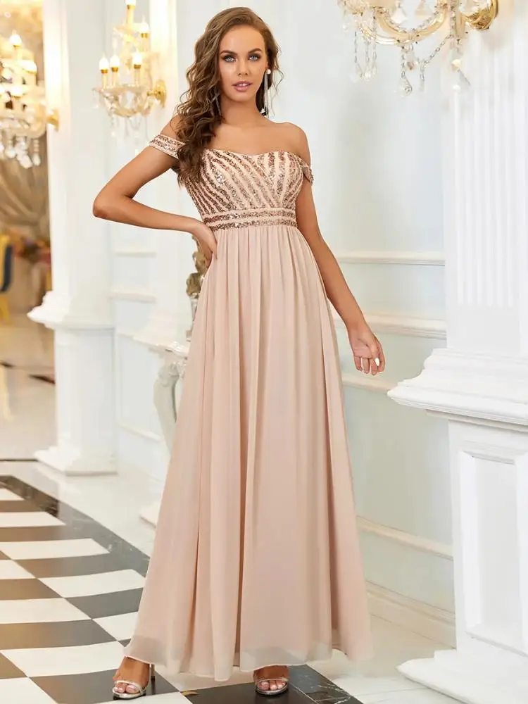 

Elegant Evening Dresses Long Adorable Sweetheart Neckline Aline Backless Ever 2022 Ever Pretty of Sequin Simple Prom Wome Dress
