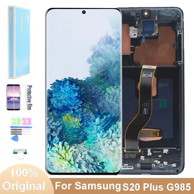 Оригинальный ЖК-экран S20 Plus с рамкой для Samsung Galaxy S20PLUS G985 G985F S20 + AMOLED ЖК-дисплей сенсорный экран дигитайзер