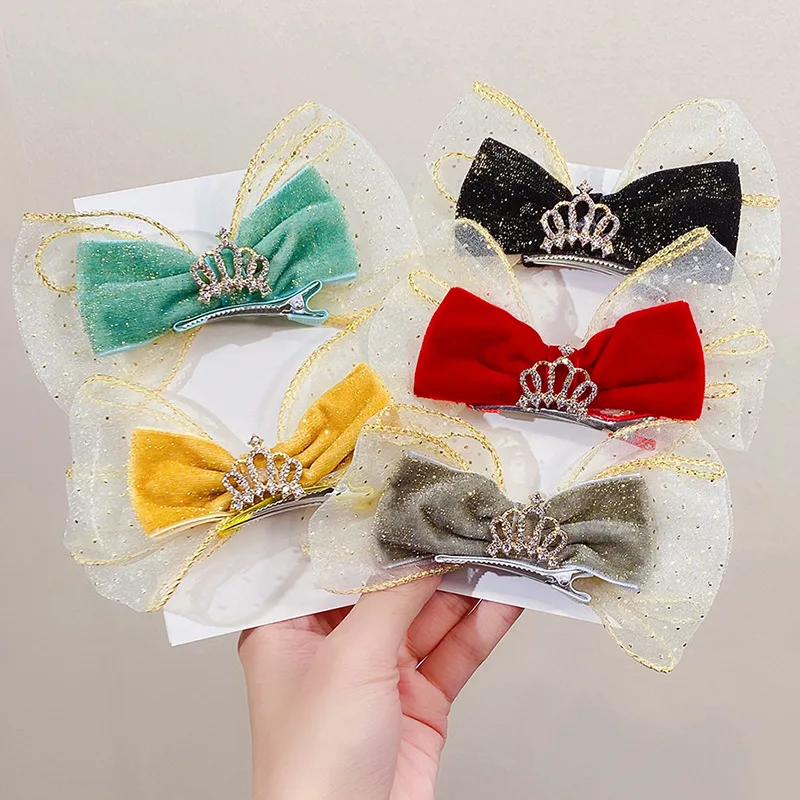 

Summer Style Sweet Crown Velvet Lace Bow Hair Claw Clips Headband Women Hairpins Hair Clips Barrettes Headwear Accessories
