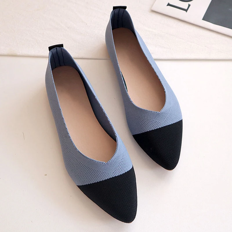 

Ladies Pointed Toe Flats Mesh Soft Sole Casual Comfortable Knitted Loafers Ballet Women's Shoes 2022 The New