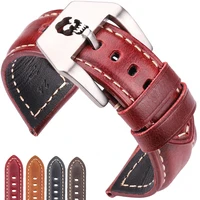 handmade cowhide watchbands 22mm 24mm 26mm brown blue green red leather watch strap belt stainless steel skull hollow buckle