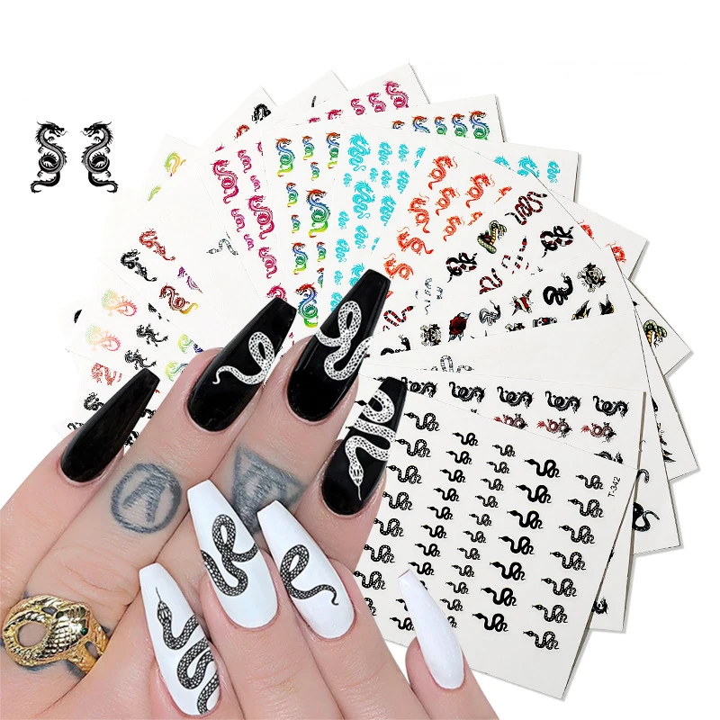 

3D Chinese Dragon Element Nail Art Stickers Colorful Nail Sticker Snake Tattoo Design Nails Art Stickers DIY Manicure Decoration
