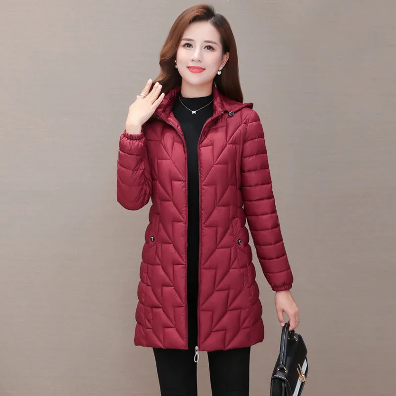Oversized 6XL Loose Hooded Thicken Jacket Winter Warm Cotton Padded Snow Wear Parkas Elegant Long Sleeve Pocket Women Outwear