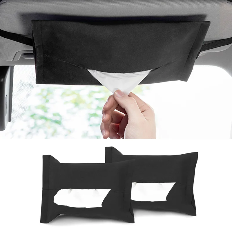 

2 Pcs Black Tissue Boxes with Disposable Napkins Tissue Boxes Car Accessories Tissue Bag Organizer Car Decoration Auto Storage