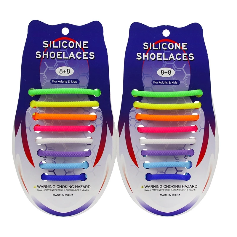 16pcs/Set Silicone No Tie Shoelaces Round Elastic Shoe Laces Best in Sports Fan Shoelaces for Kids and Adults Rubber Lazy Laces