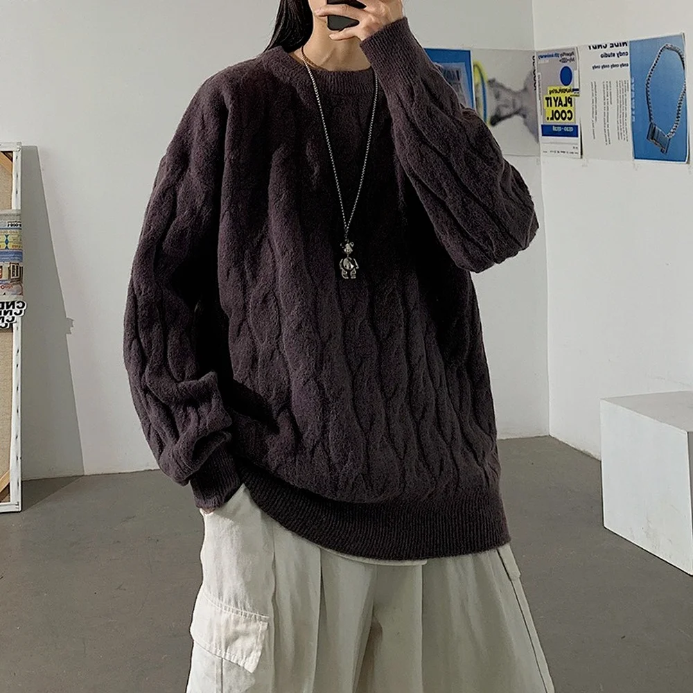 Корейский свитер мужской вязаный сезон осень-зима плотные теплые пуловеры