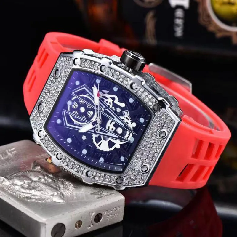 

Luxury Fashion diamond Men's Watches Famous Brand Mark Fairwhale Sports Silicone Strap Tonneau Mille Waterproof Wristwatch Reloj