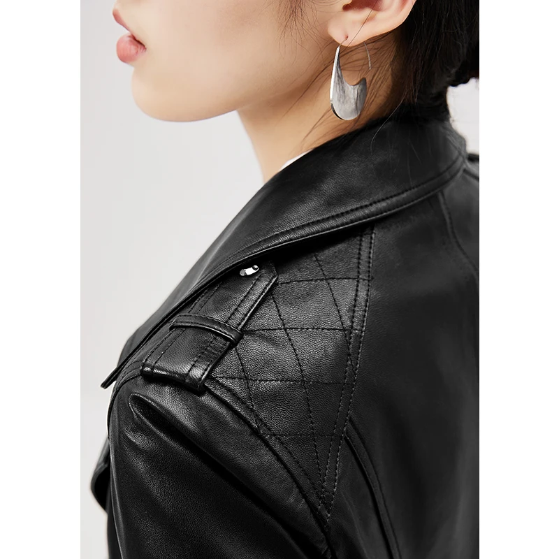 2022 New Fashion Designer Leather Jacket Women Sheepskin High Street Turn-down Collar Genuine Leather Jacket Women
