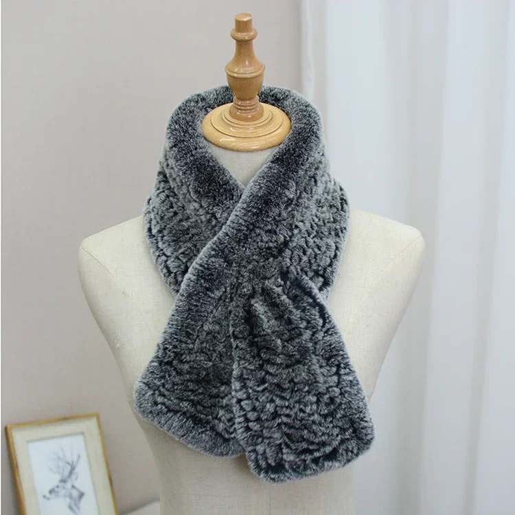 Женский вязаный шарф из меха кролика Рекс модные однотонные шали прямоугольные