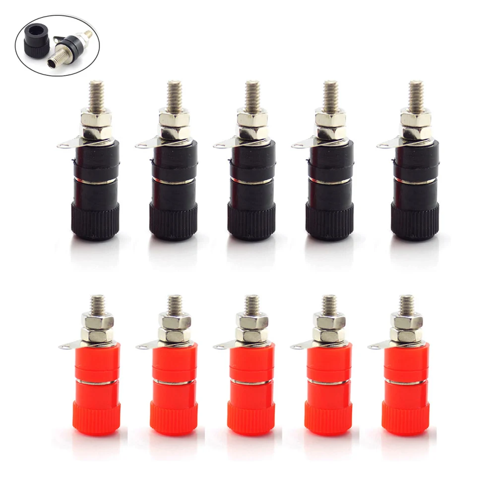 

10pcs 4mm Banana Plugs Posting Connector Splice Terminals For Amplifier Speaker Terminal Audio Jack Red and Black DIY Connectors