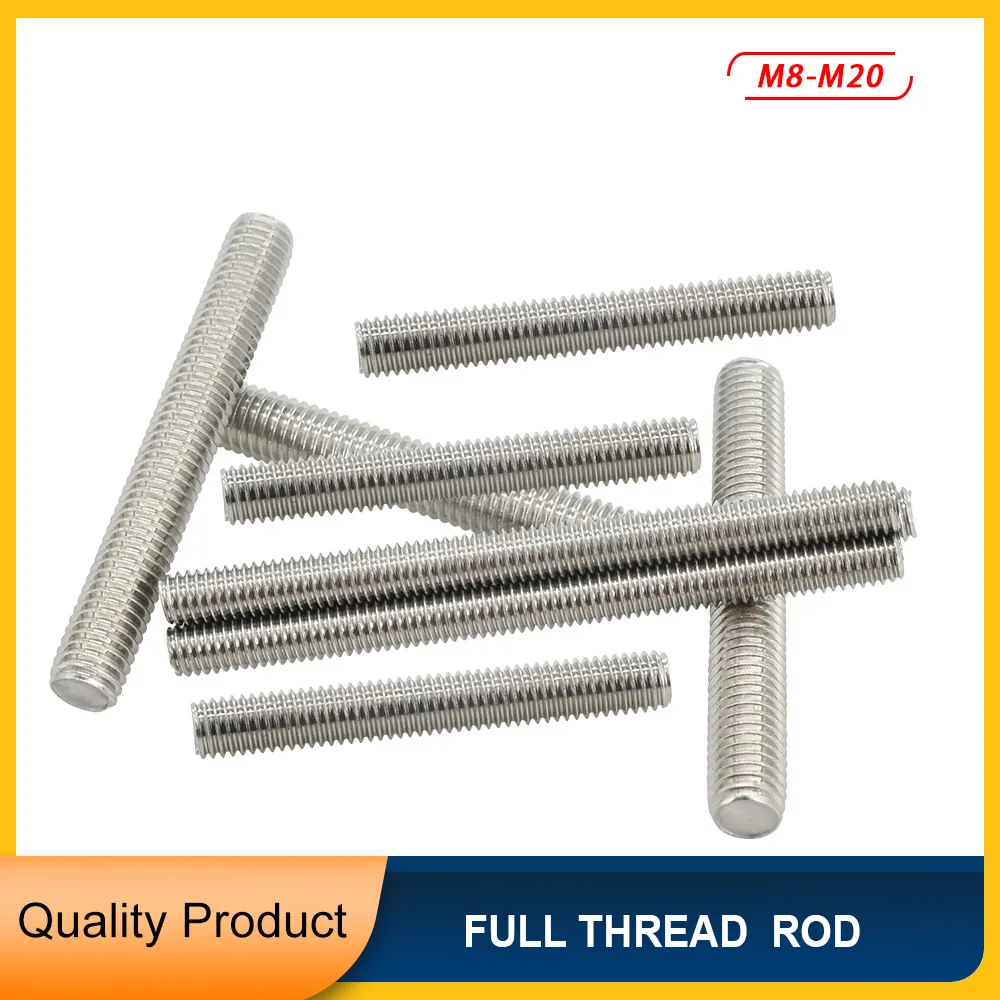 

M8 M10 M12 M14 M16 M18 M20 304 Stainless Steel Full Thread Rod Bolt Screw Fasteners Stud Rods 30-500mm Fully Metric Threaded Bar