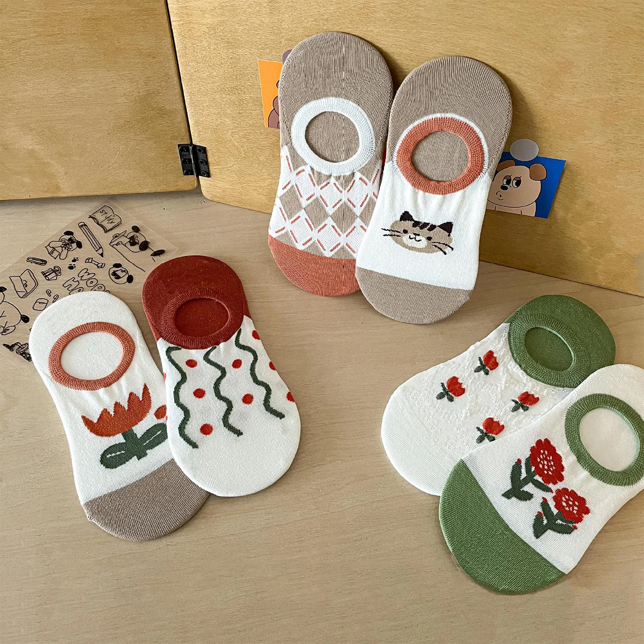 

Spring Summer Thin Cotton Ankle Low Cut Floor Invisible Boat Home Slippers Women Kawaii Cute Cat White Foot No-show Short Socks