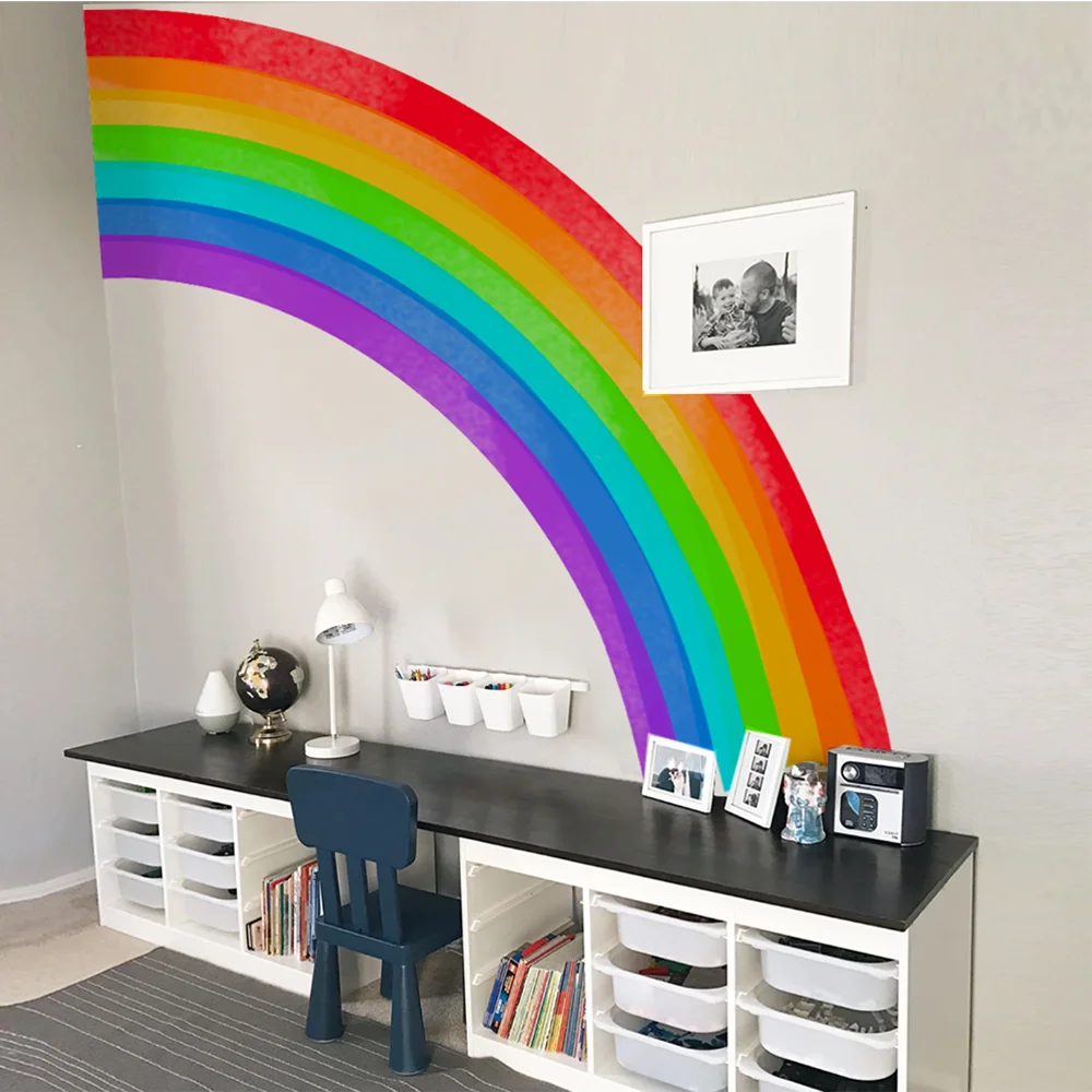 ew akwarela tęcza zdejmowana naklejka ścienna przedszkole Peel&ampStick ściana salon naklejki artystyczne wnętrze pokoju chłopca Home Decor