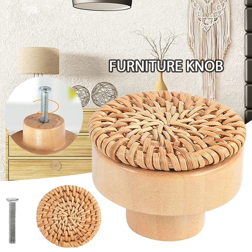 

6PCS Wooden Handles Beech Rattan Drawer Knobs Wardrobe Furniture Handle Kitchen Cupboard Door Handle Dresser Pulls Furniture
