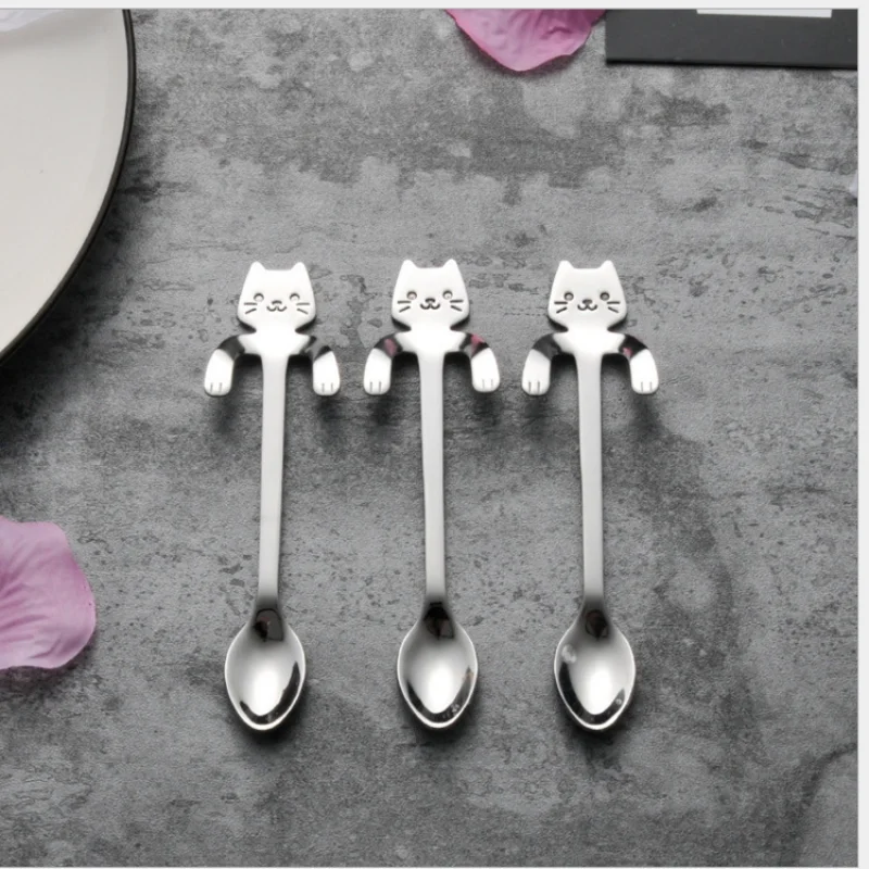 

Stainless Steel Coffee Spoon Lovely Cute Cat Shape Teaspoon Dessert Snack Scoop Ice Cream Mini Spoons Tableware Kitchen Tools