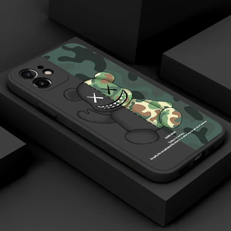 

Fashion Side Gloomy Cool Bear Phone Case For Apple iPhone 11 12 13 Pro 12 13 Mini X XR XS Max 5 6 6s 7 8 Plus Luxury Cover Coque