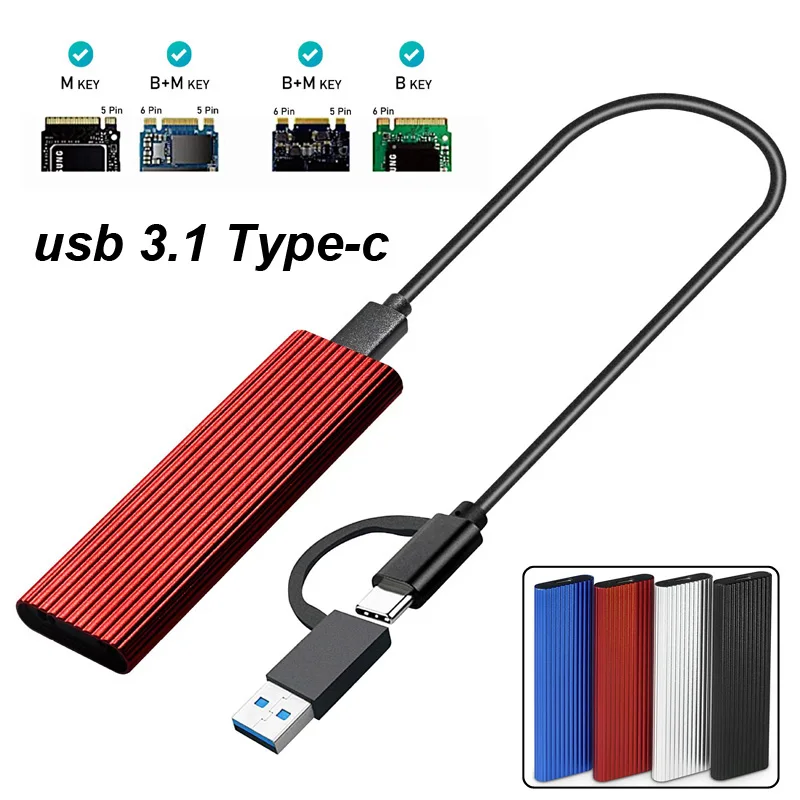 

Dual Protocol M2 NVMe/NGFF SATA SSD Case 10Gbps HDD Box M.2 NVME SSD to USB 3.0/3.1 Enclosure Type-A/C Cable PCIe M key/M+B KeY