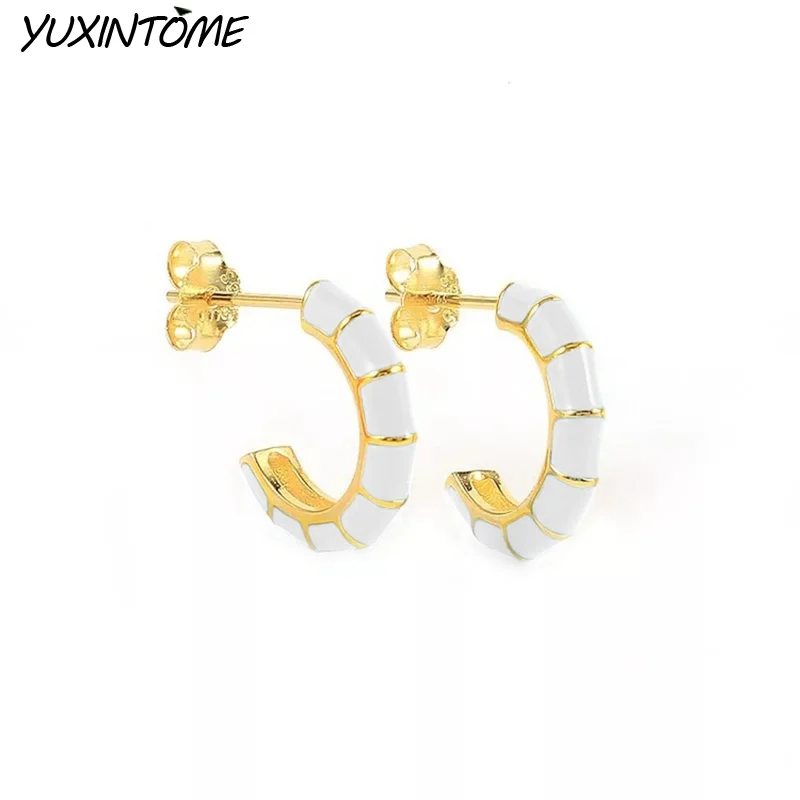 

925 Sterling Silver Needle Candy Color Enamel Hoop Earrings for Women Fashion 24K Gold Earrings Jewelry Huggie Ear Accessories