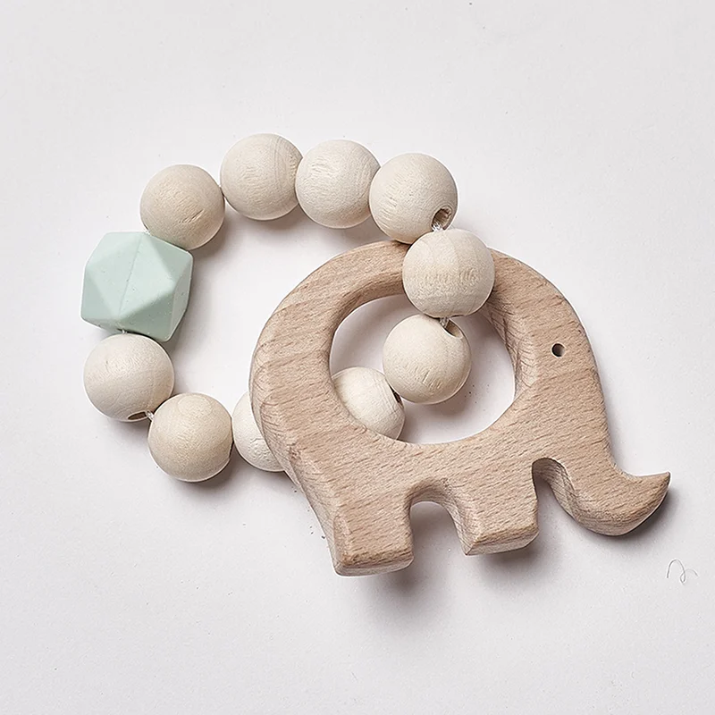 

Wooden Rattle Beech Bear Hand Teething Ring Baby Rattles Play Stroller Toy Baby Teether Wooden Toy Baby Rattle