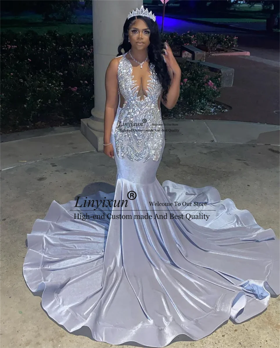 Customized Prom Dresses Women 2024 Sheer Neck Crystal Sequin Mermaid Party Gowns Long Birthday Outfits vestidos de gala