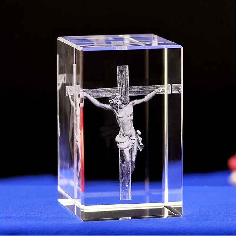 

Wholesale Christian Catholicism Religion Supplies Christ Jesus cross Jesus Crucifixion 3D crystal statue Ornament