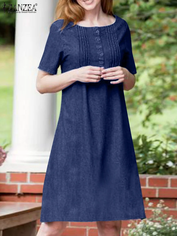 Женское джинсовое платье ZANZEA с коротким рукавом