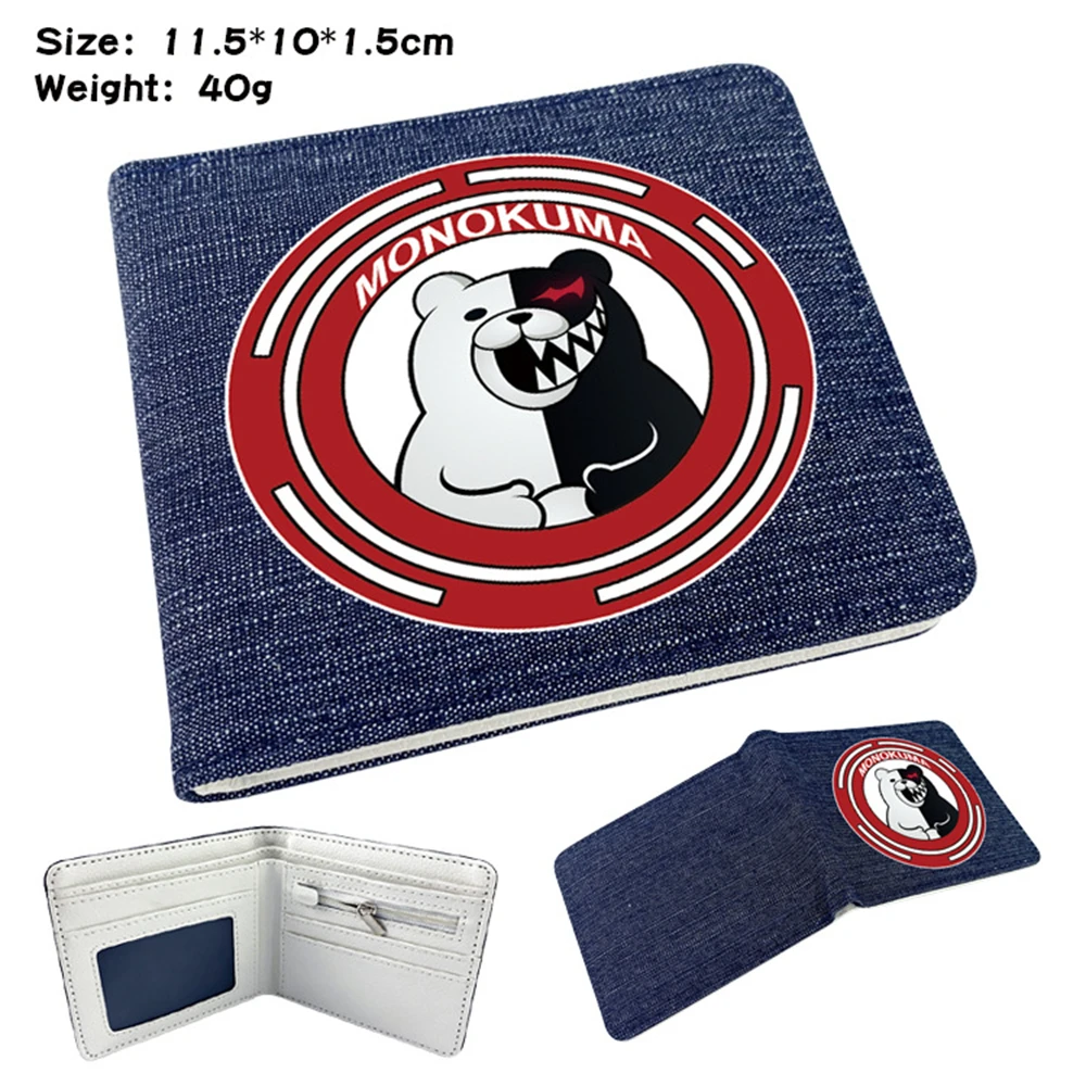 

Anime Danganronpa Denim Print Wallet Short Bifold Purses Unisex Photo Card Holder Coin Bag Student Cartoon Casual Burse Otaku