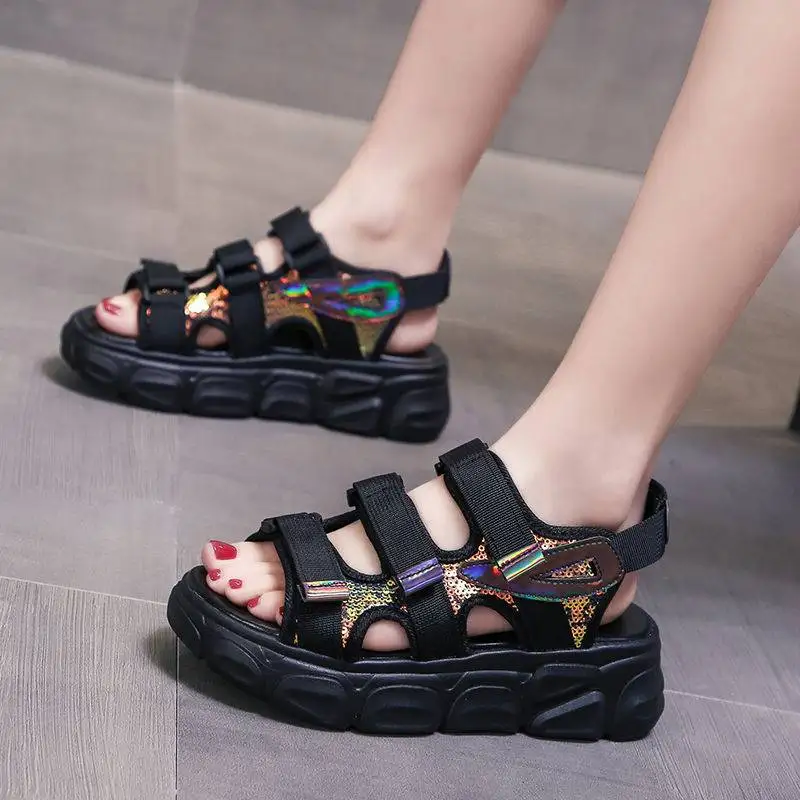 

Summer Lovely Sequins Sandals High Quality Fashion New Comfortable Versatile Platform Loose Cake Casual Women's Shoes