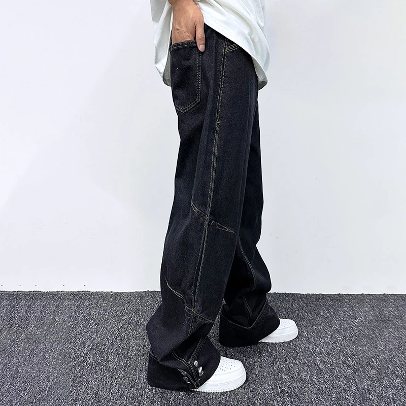 Новые модные мужские джинсы PFNW корейские свободные прямые штаны брюки с боковым