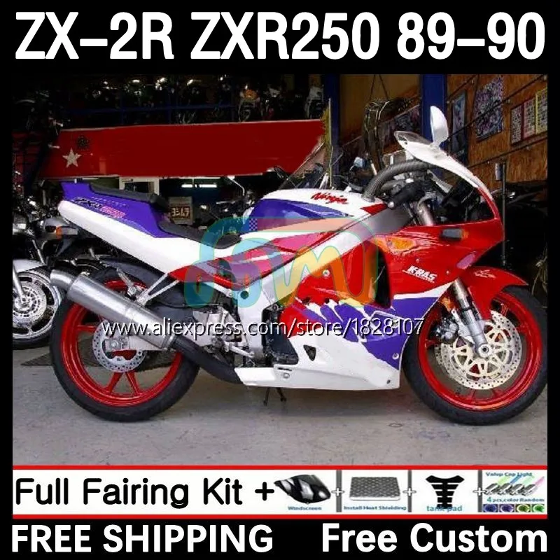 

Комплект обтекателей для KAWASAKI NINJA ZXR-250 ZX2R ZXR250 8No.10 ZX-R250 ZXR красный фиолетовый 250 C ZX-2R 89 90 ZX 2R R250 1989 1990 Bodys