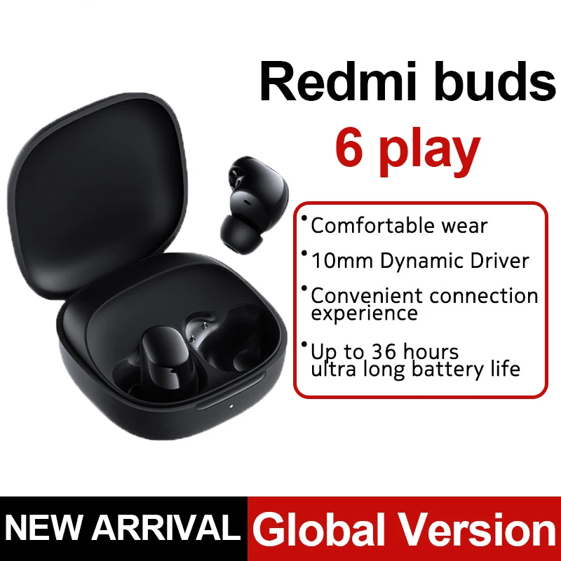 Фото Глобальная версия Redmi Buds 6 Play, 10-мм динамический драйвер, шумоподавление AI для звонков, Bluetooth 5.4, TWS наушники-вкладыши №1