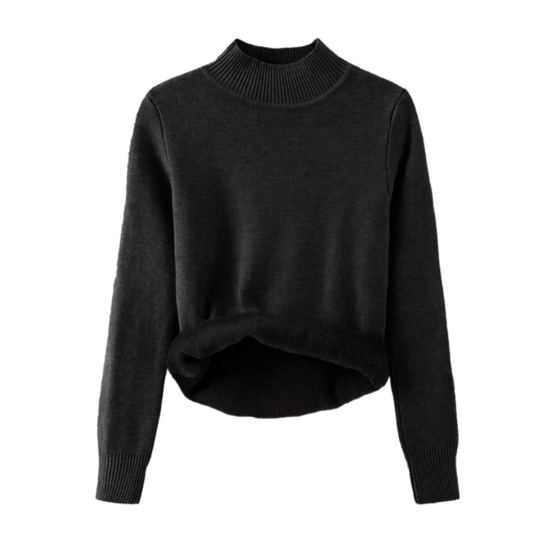 

Autumn Winter Knitted Pullovers Sweaters for Women Half Turtleneck Sweater Warm Fleece Lined Sweater Long Sleeve Sweater