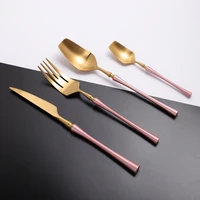 tableware cutlery set stainless steel western flatware set pink gold fork spoon knife dinnerware kitchen utensils dropshopping