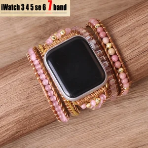 Bohemian Watch Band Women Men Boho Bracelet Strap for Apple Watch Retro Mixed Natural Stones Jewelry