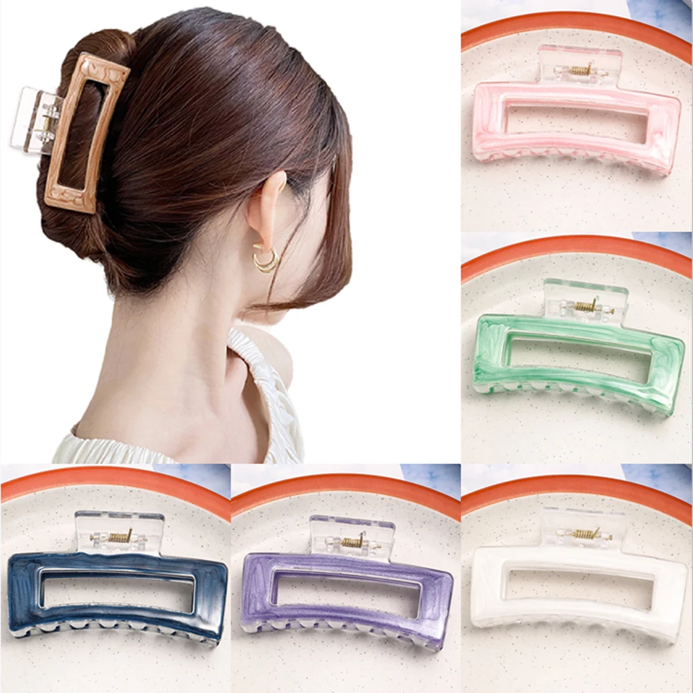 

Vintage Hair Clips For Women Simple Claw Clip Blue Square Hollow Large Geometric Hair Clips For Hair Girls Hair Accessories