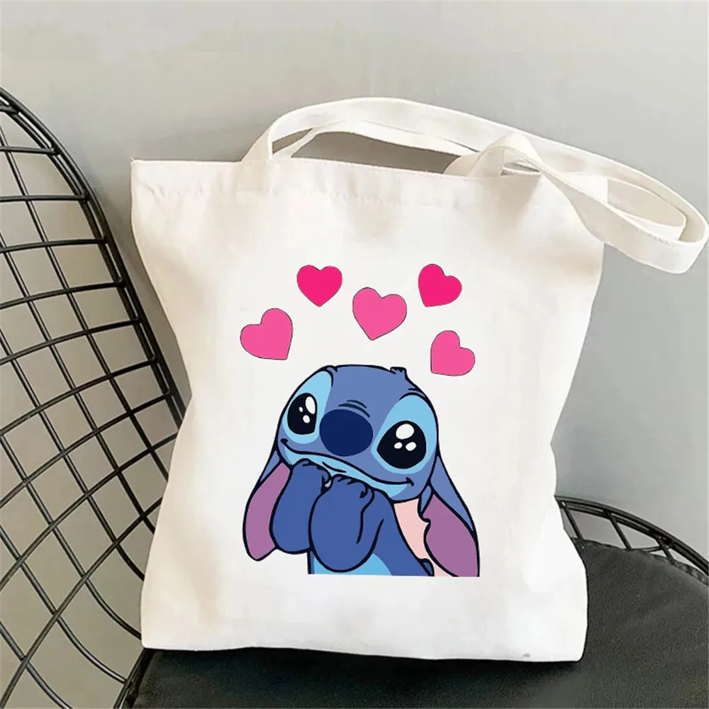 

Disney Stitch Women's Shoulder Bag Student Cartoon Fashion Stitch Print Large Capacity Storage Canvas Hand Shopping Bag Tote Bag
