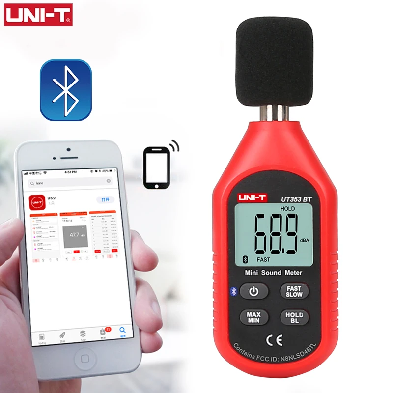 

UNI-T Digital Noise Meter Sound Level Meter 30-130dB Decibel Detector Audio Tester Car Noise Test Bluetooth Connection 0.1dB