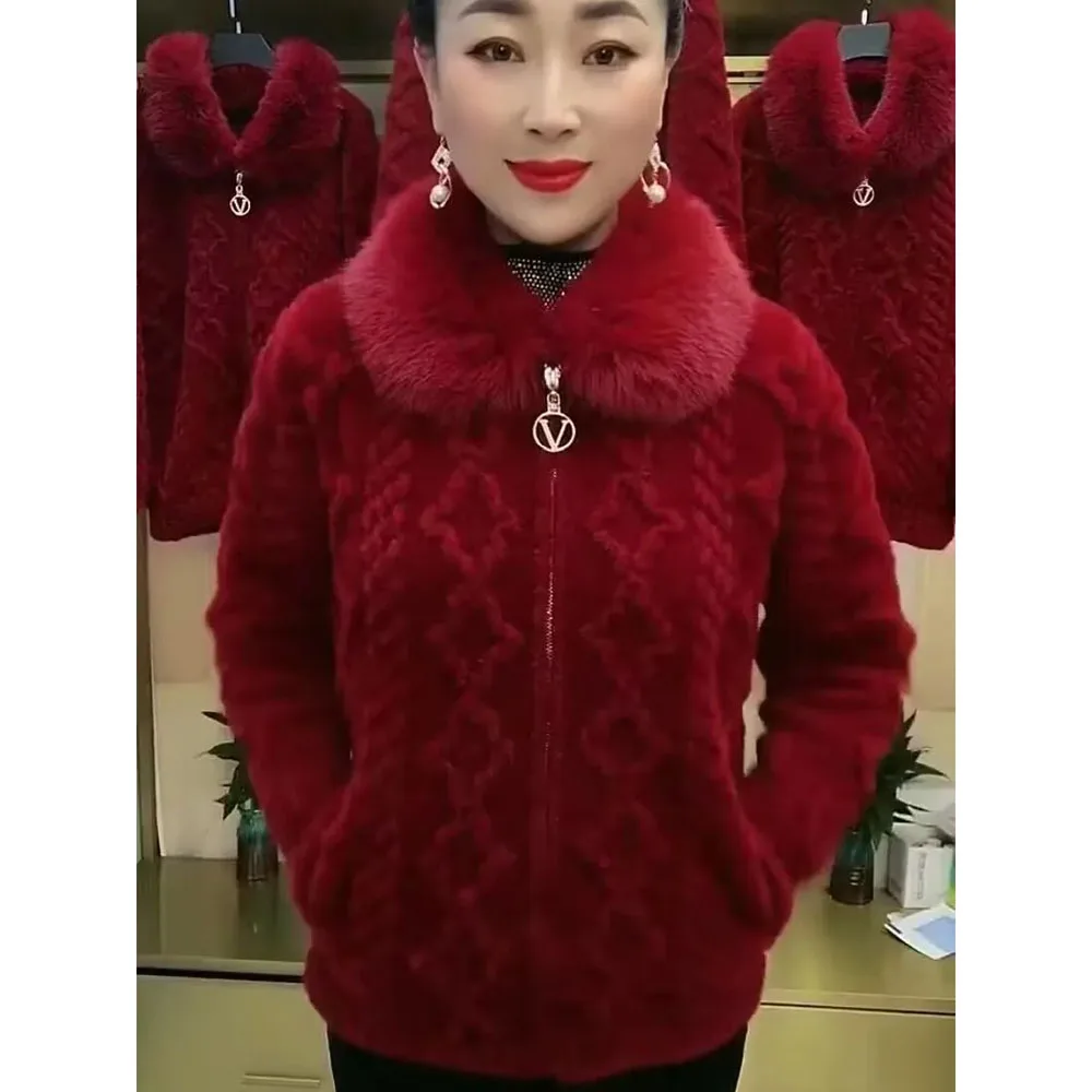 Зимняя куртка для мамы утепленное шерстяное пальто из искусственного норкового