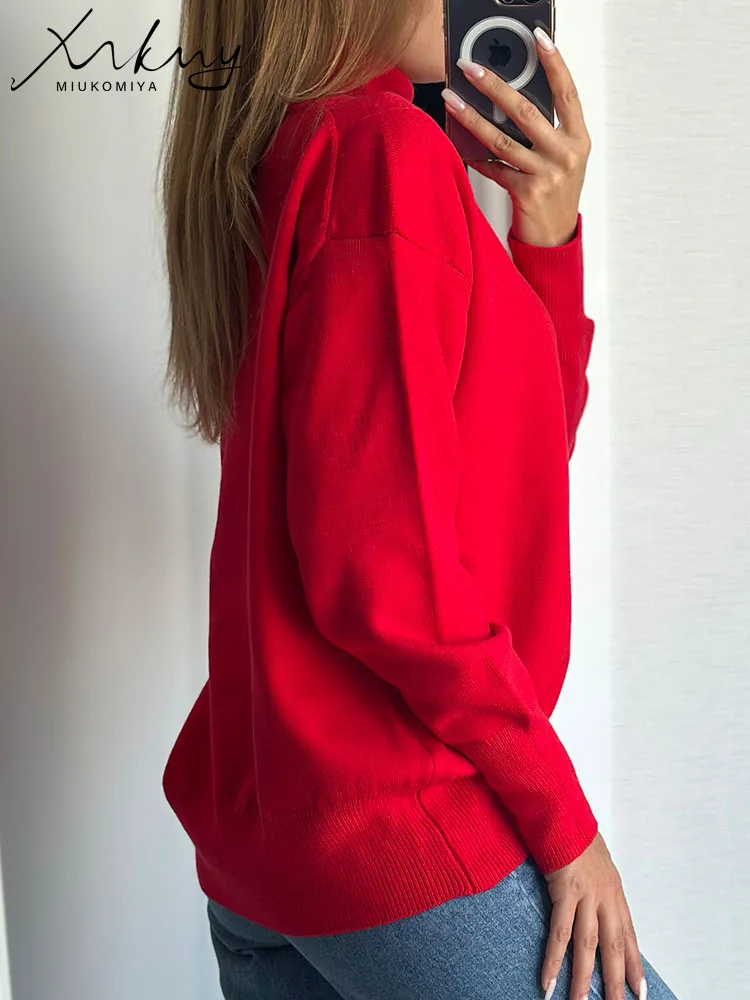 Красный свитер с высоким воротником женский зимний 2024 теплые пуловеры большого