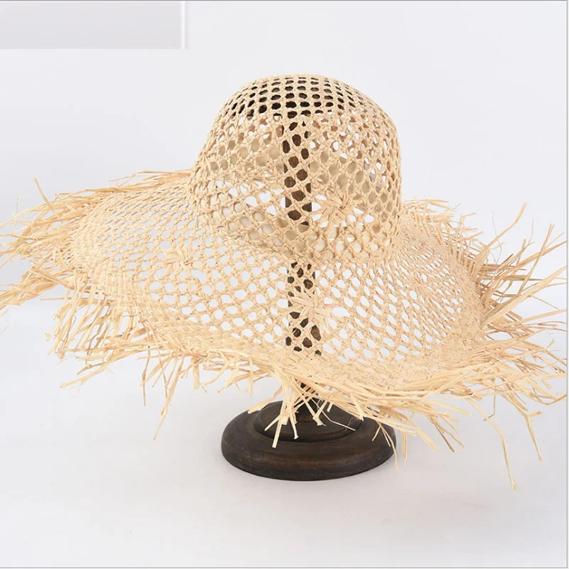 

Large brim straw hat Summer hollow out design foldable raffia hat Outdoor Ladies beach leisure cap Sunscreen hat panama