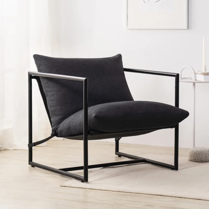 

Zinus Aidan Metal Framed Sling Accent Chair, Dark Grey single sofa chair