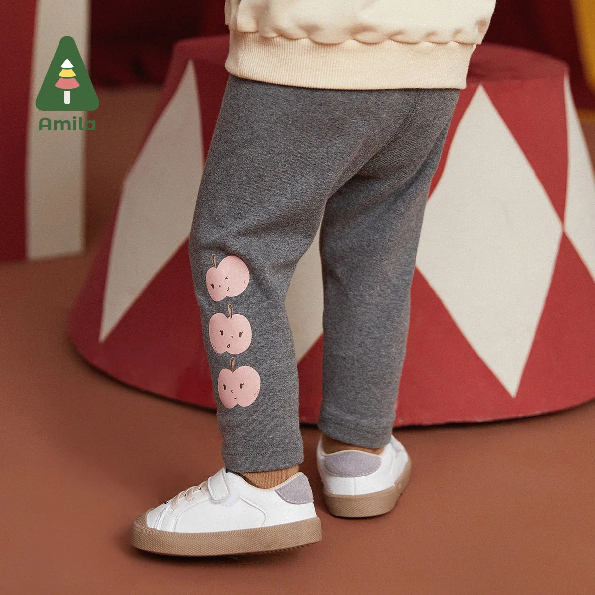 Amila Kids Pants 2022 New Spring&Autumn Spliced Solid Color Leggings Baby Girls Trousers Warm Cartoon Children‘s  Clothing