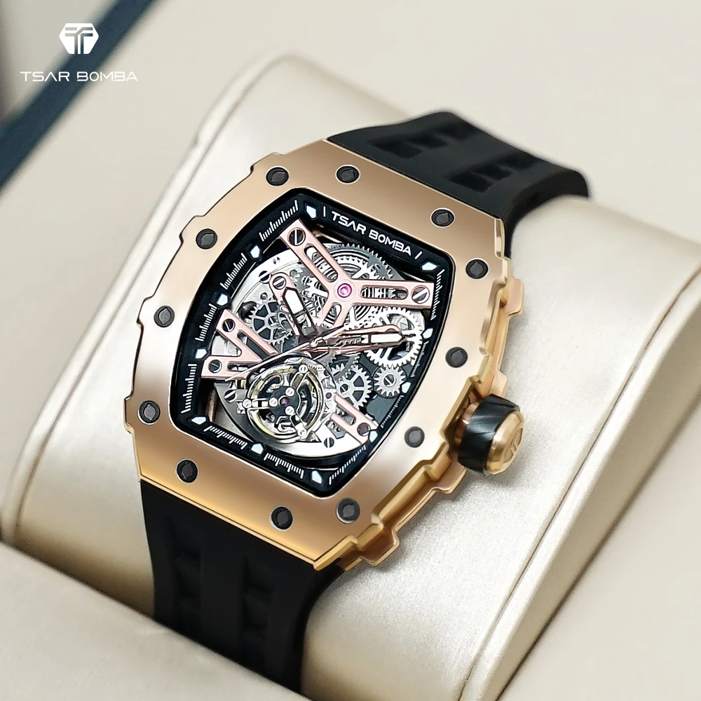 TSAR BOMBA Luxury Mens Automatic Watch Rectangle Clock Sapphire Tonneau Wristwatch Fashion Skeleton Mechanical Watches for Men TSAR BOMBA Luxury Mens Automatic Watch Rectangle Clock Sapphire Tonneau Wristwatch Fashion Skeleton Mechanical Watches for Men