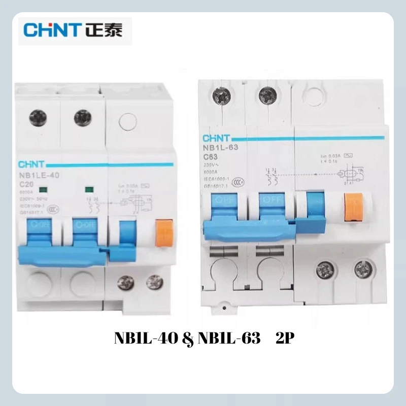 Фото Chint NB1L-40 NB1L-63 Бытовой автоматический выключатель остаточного тока 10-63A 2P 30/100/300 мА Защита от утечки для домашней безопасности №1