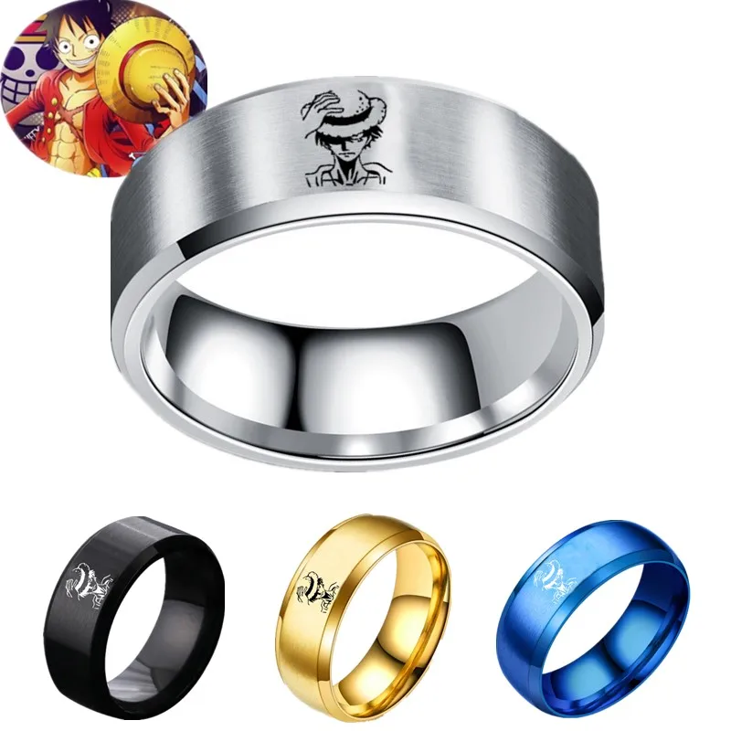 

Bxzyrt 8mm Anime Fans Ring Stainless Steel Jewelry For Men Straw Hat Luffy Pirates Men's Rings Bague Heren Ghibli Rings