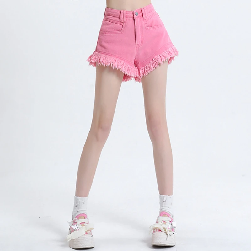 Korean Casual Irregular Tassel Raw Edge Sexy Denim Shorts High Waisted Jeans Femal All-Match Streetwear Punk Mini Short Pants