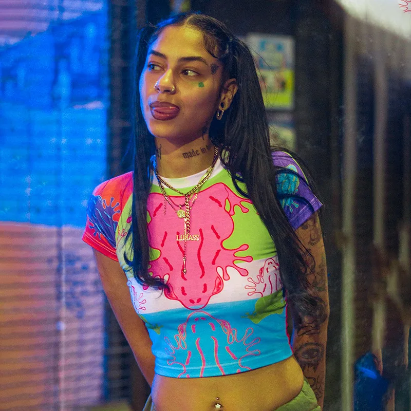 

Lygens Y2K Print O Neck Short Sleeve High Waist Crop Top Tank T-Shirts Streetwear Wholesale Dropshipping American Casual Clothes